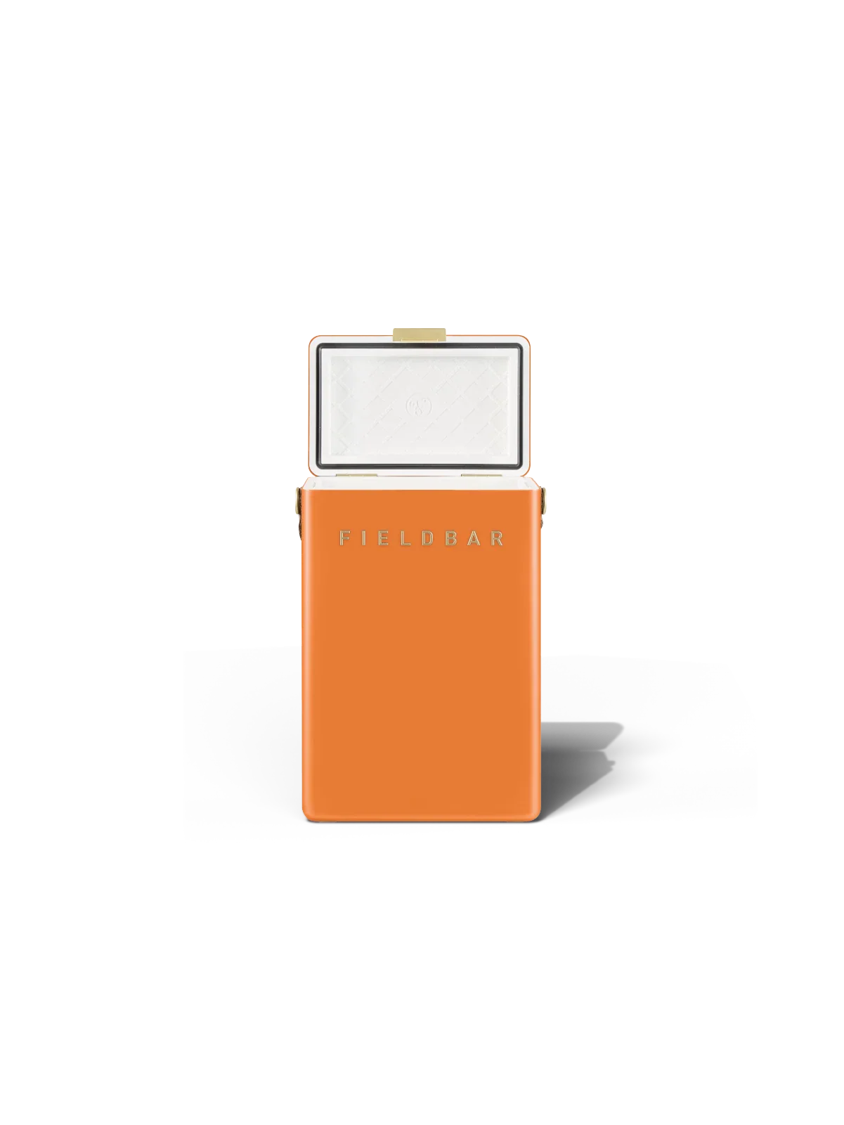 Orange electronic device with a white screen on a white background