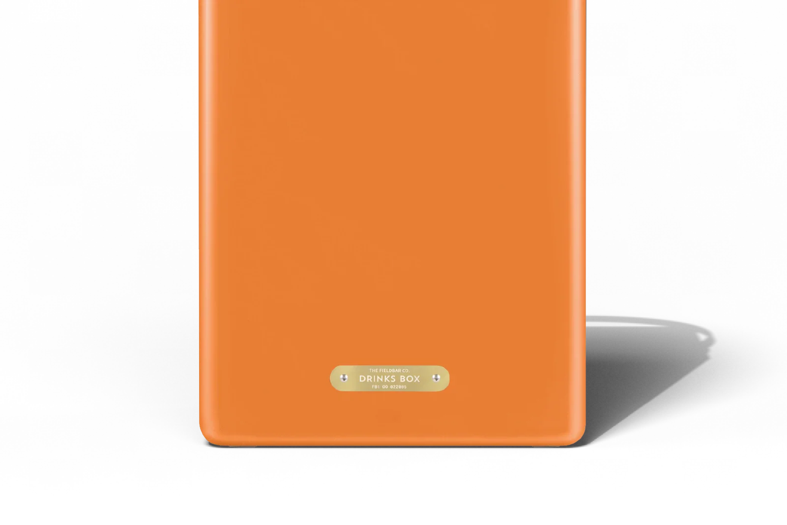 Orange notebook with a brand label on a white background