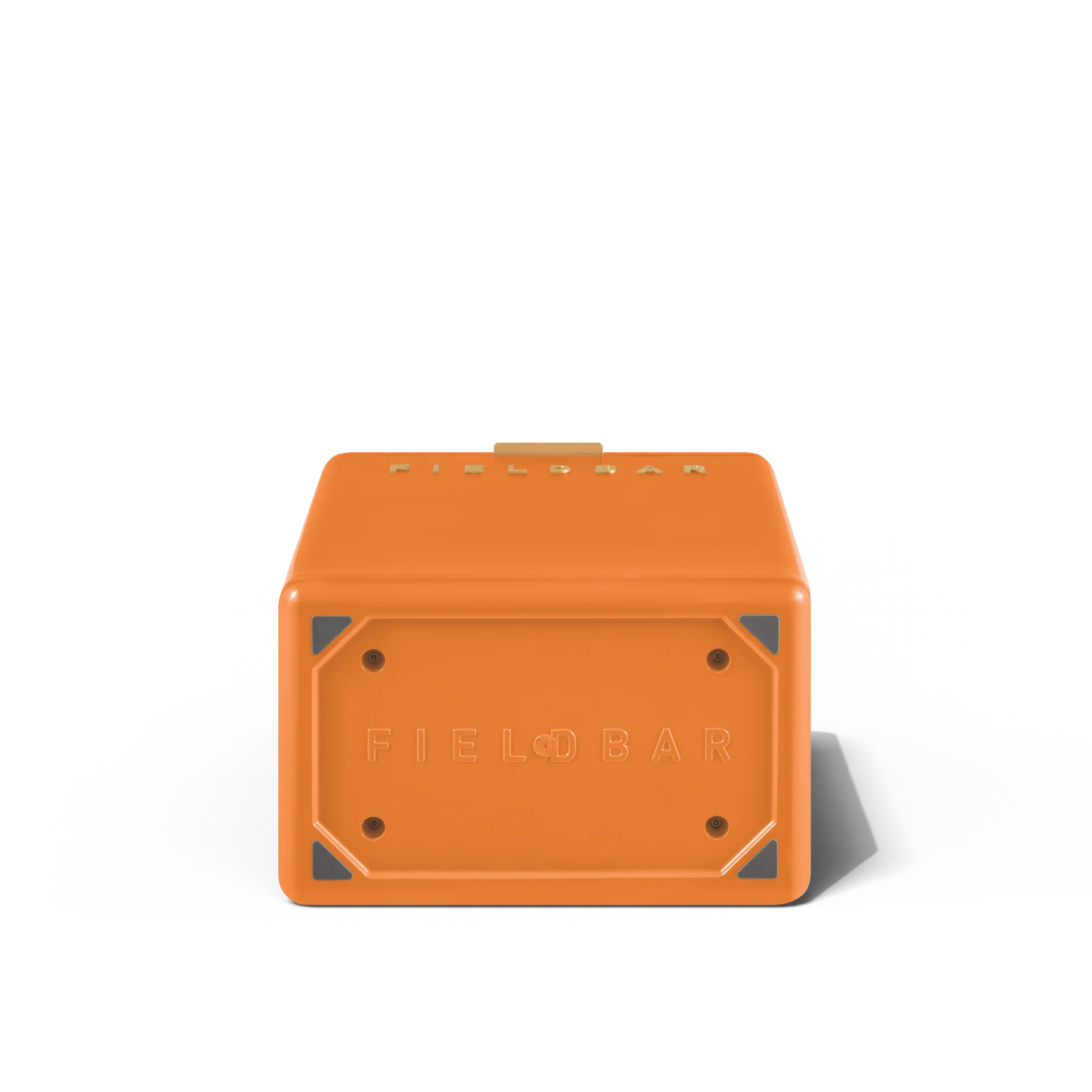 Orange storage box with 'Fieldbar' branding on a white background
