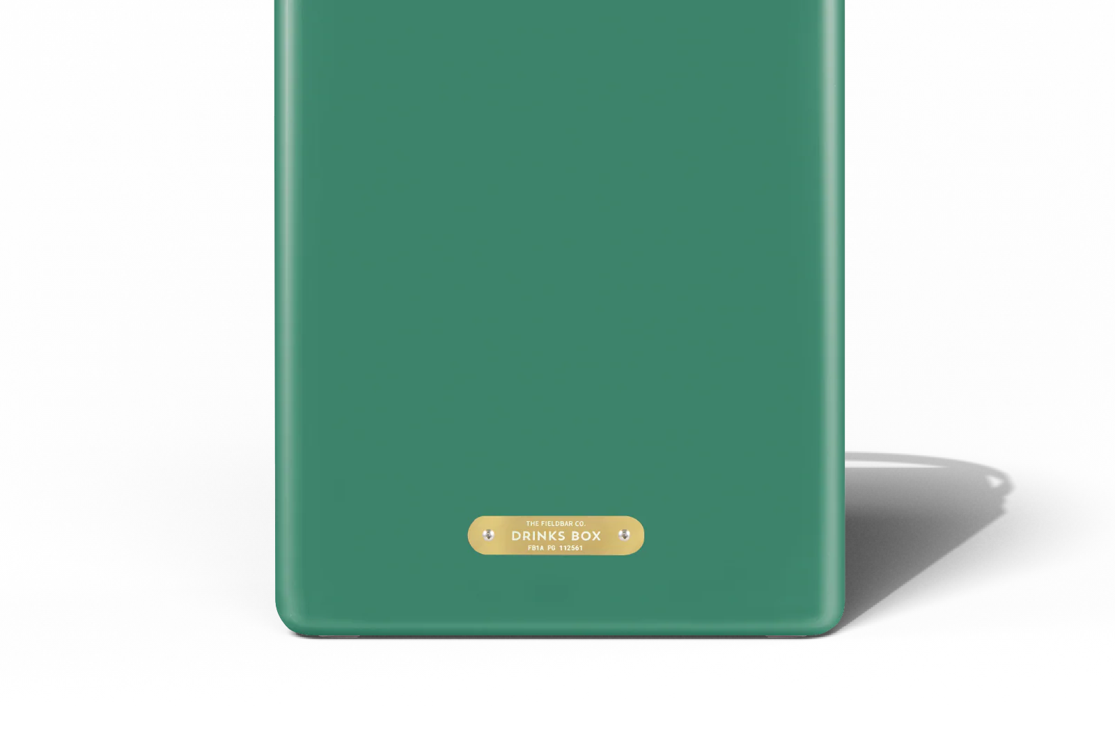 Green drinks box with a gold label on a white background