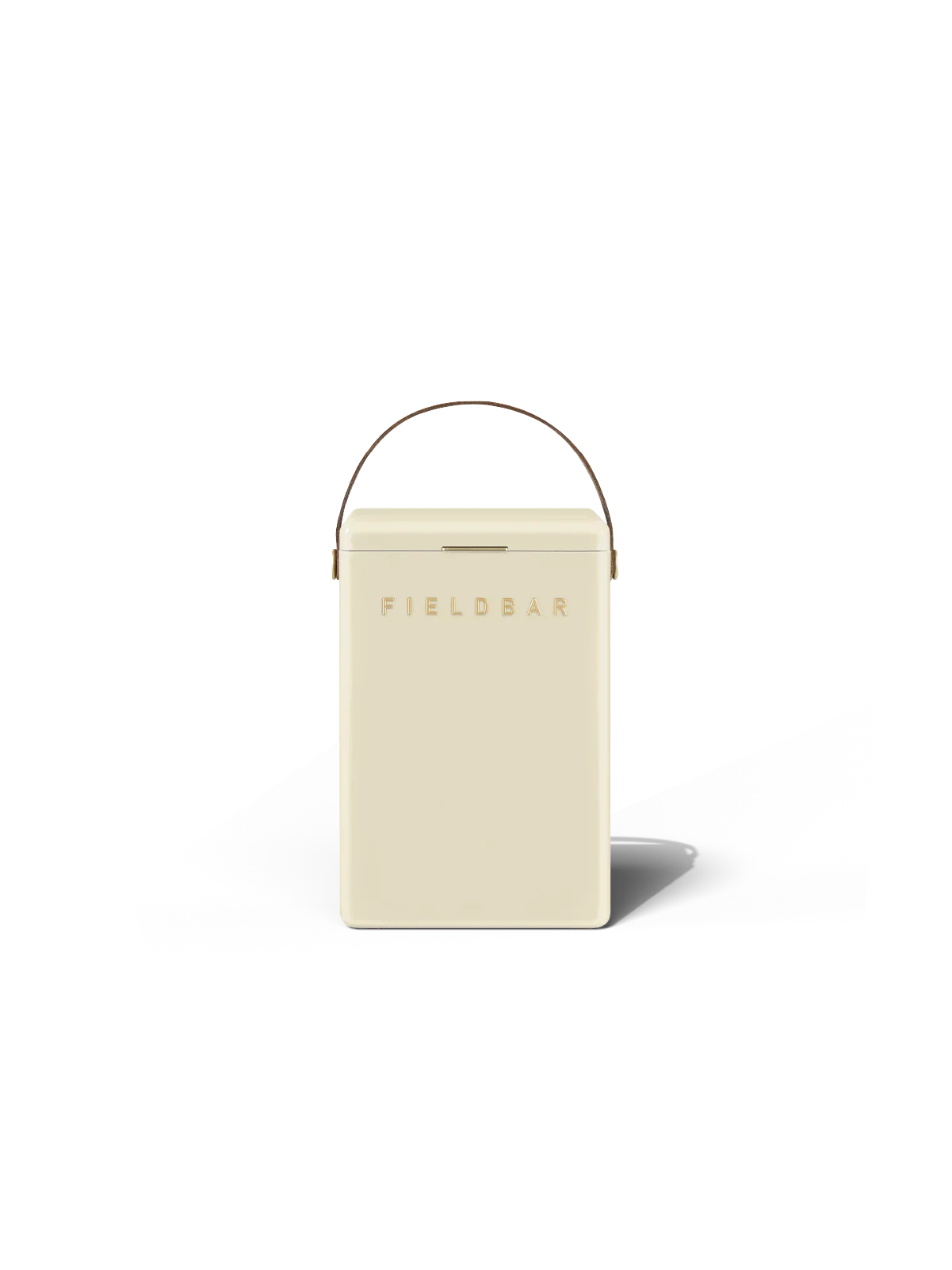 Beige lunch box with 'Fieldbar' branding on a white background