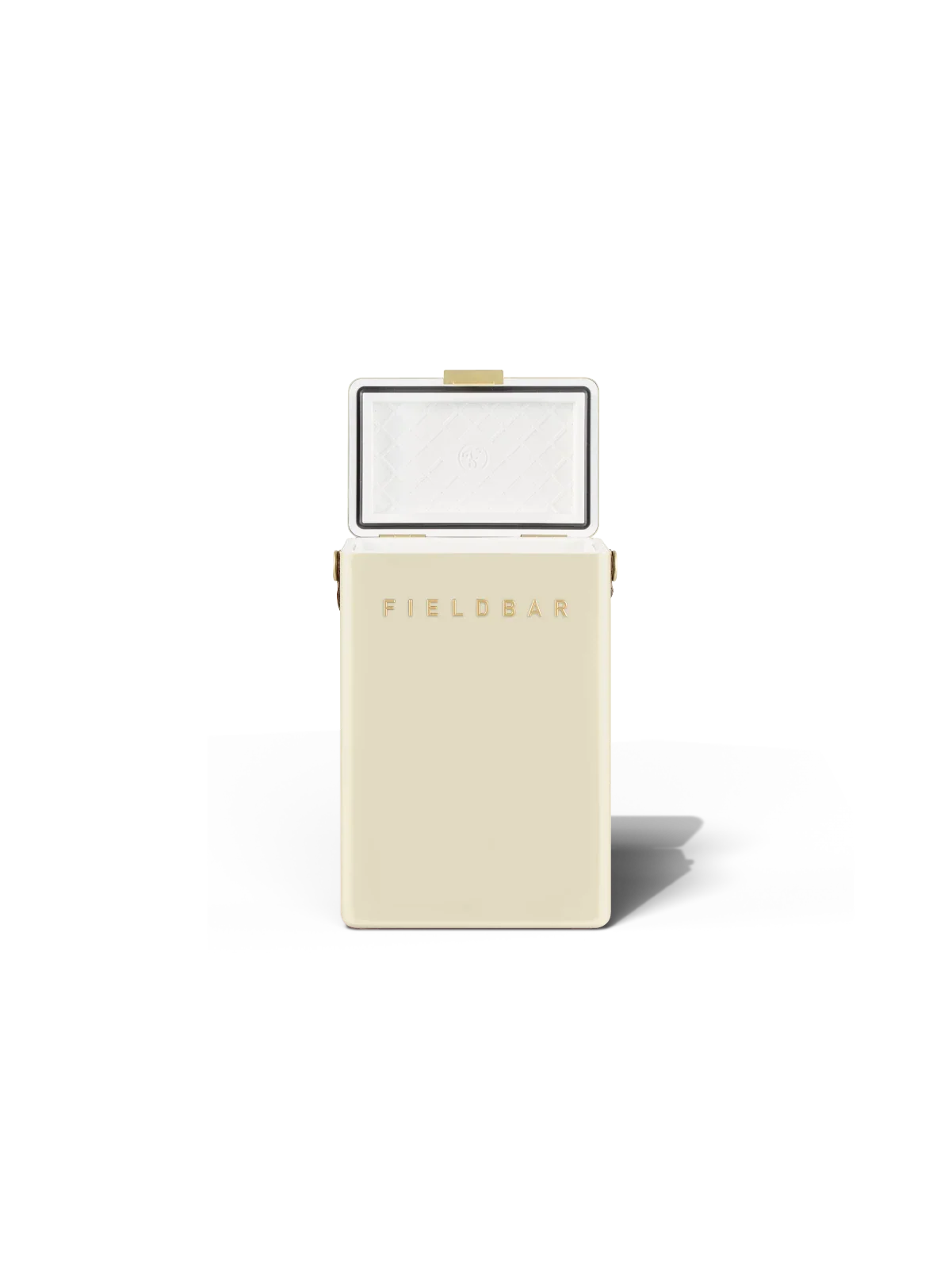 Cream-colored rectangular product with a clear top on a white background