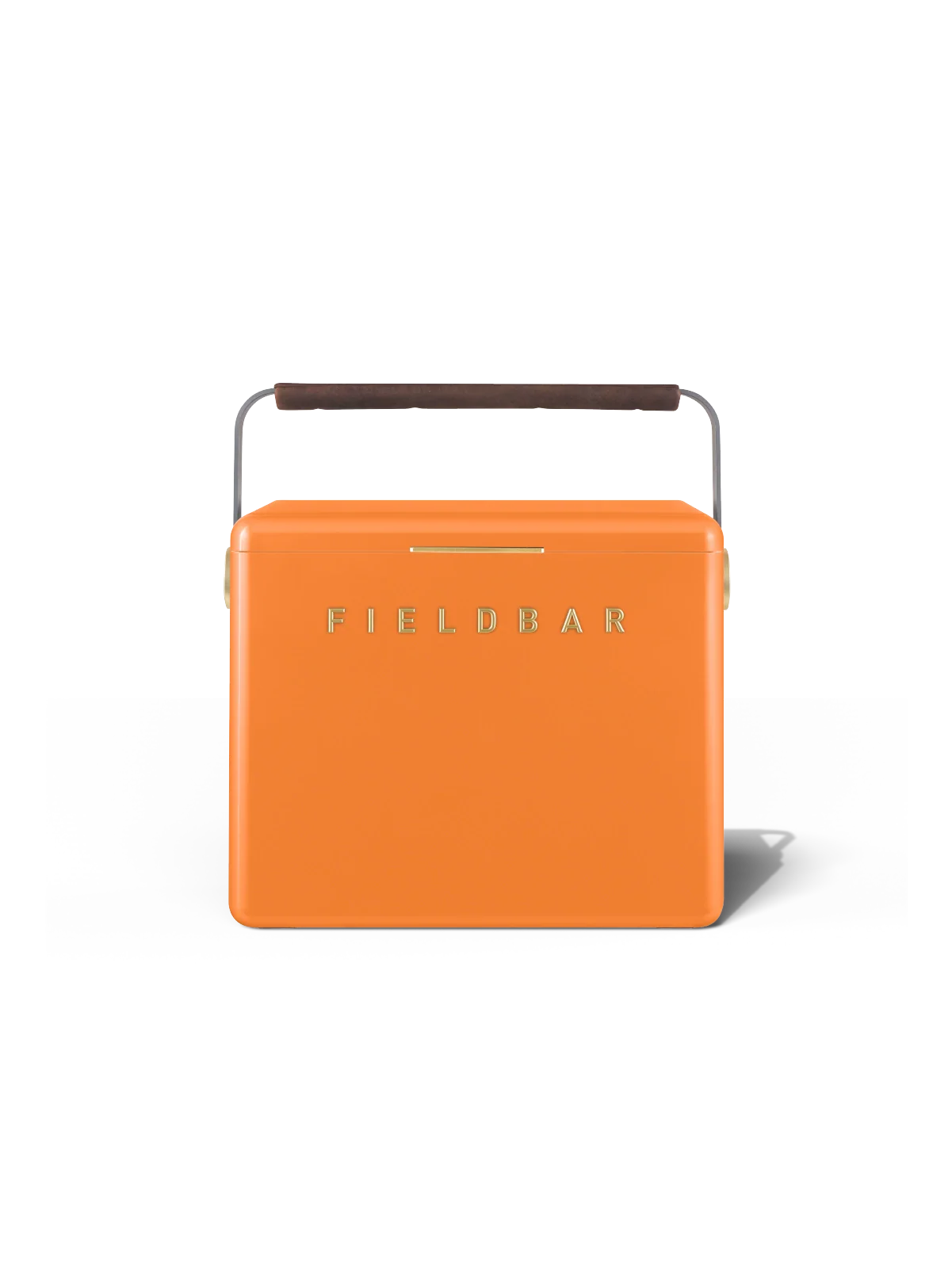 Orange cooler bag with 'Fieldbar' branding on a white background