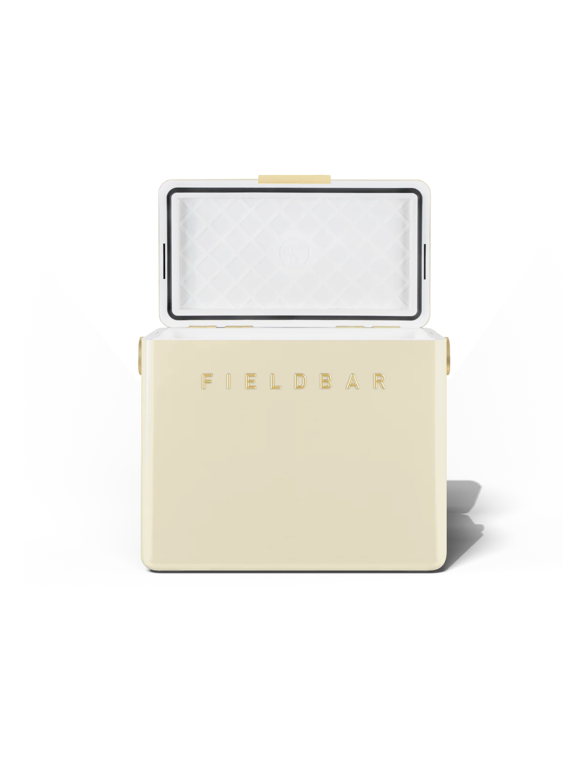 Cream-colored rectangular device with a transparent top on a white background, branded 'FIELDBAR'.