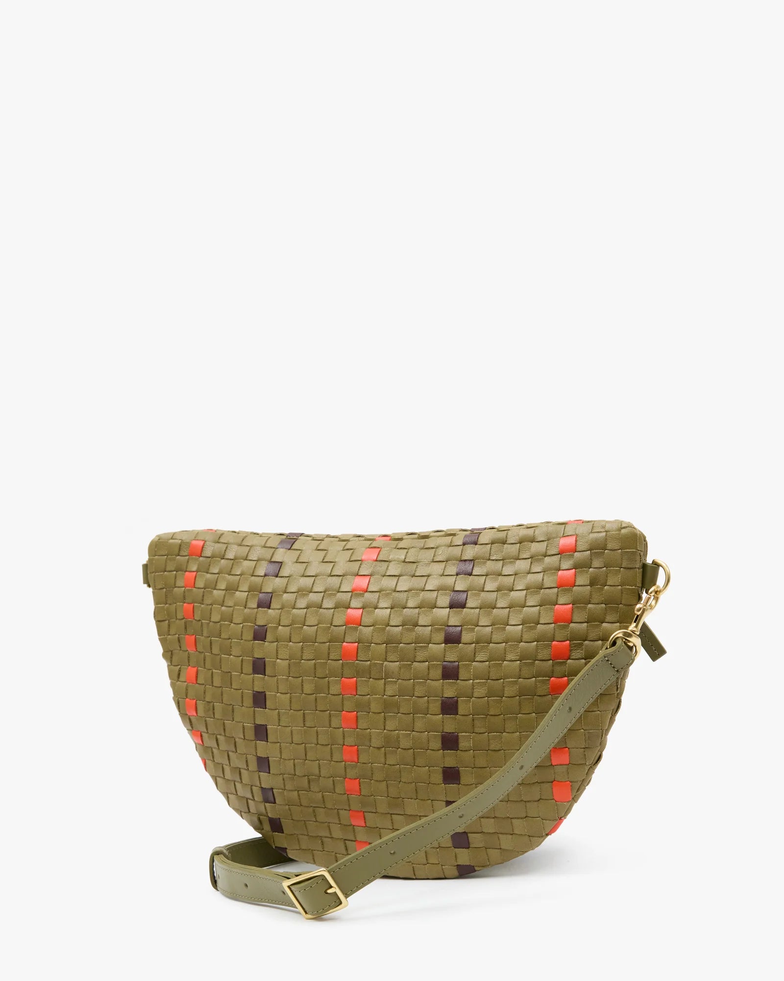 Woven bag with a strap on a white background