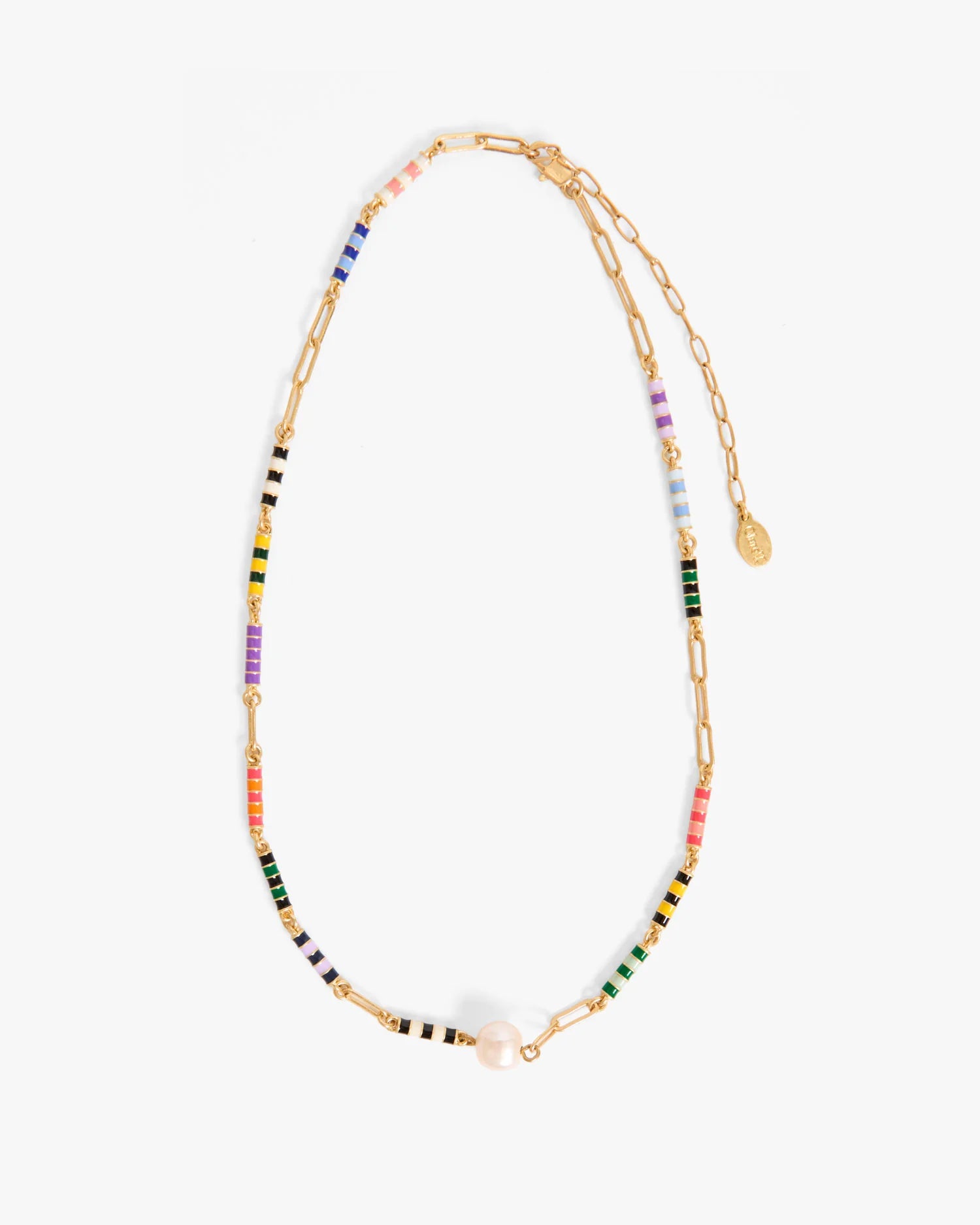 Necklace with colorful beads on a white background