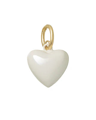 White heart-shaped pendant with gold chain on a white background
