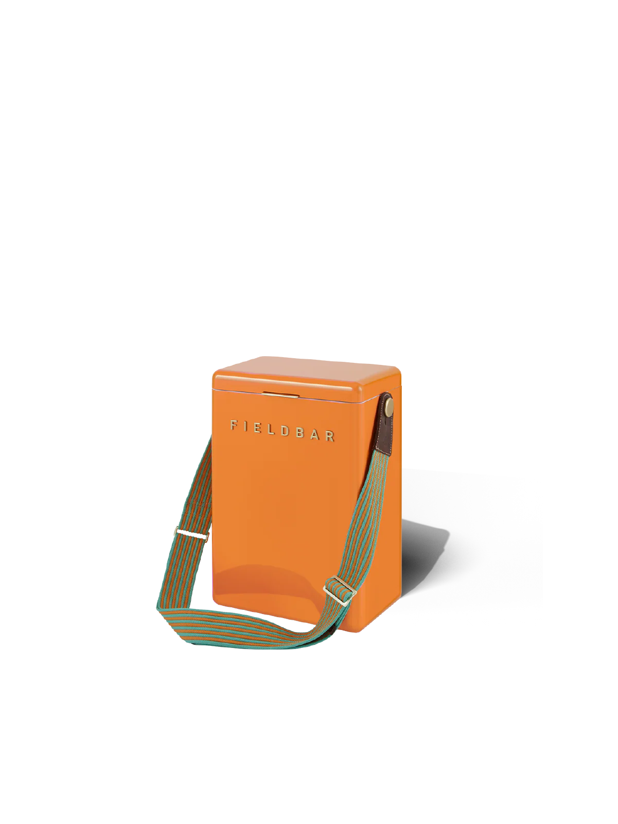 Orange cooler bag with a strap on a white background