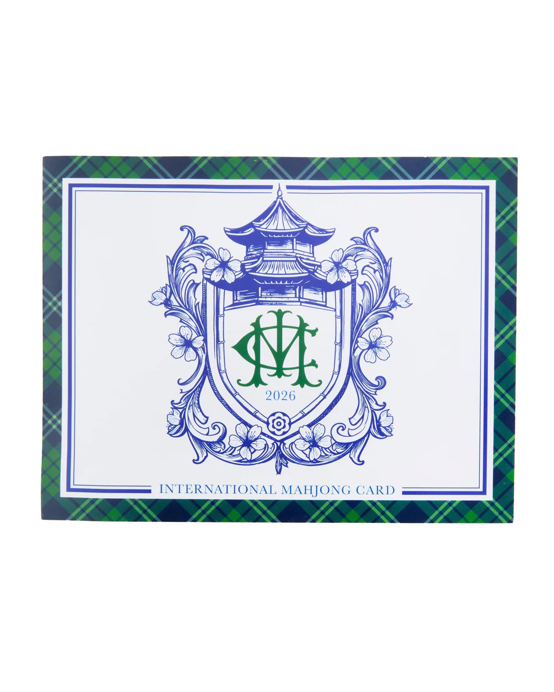 International Mahjong Card packaging with decorative design and text on a white background