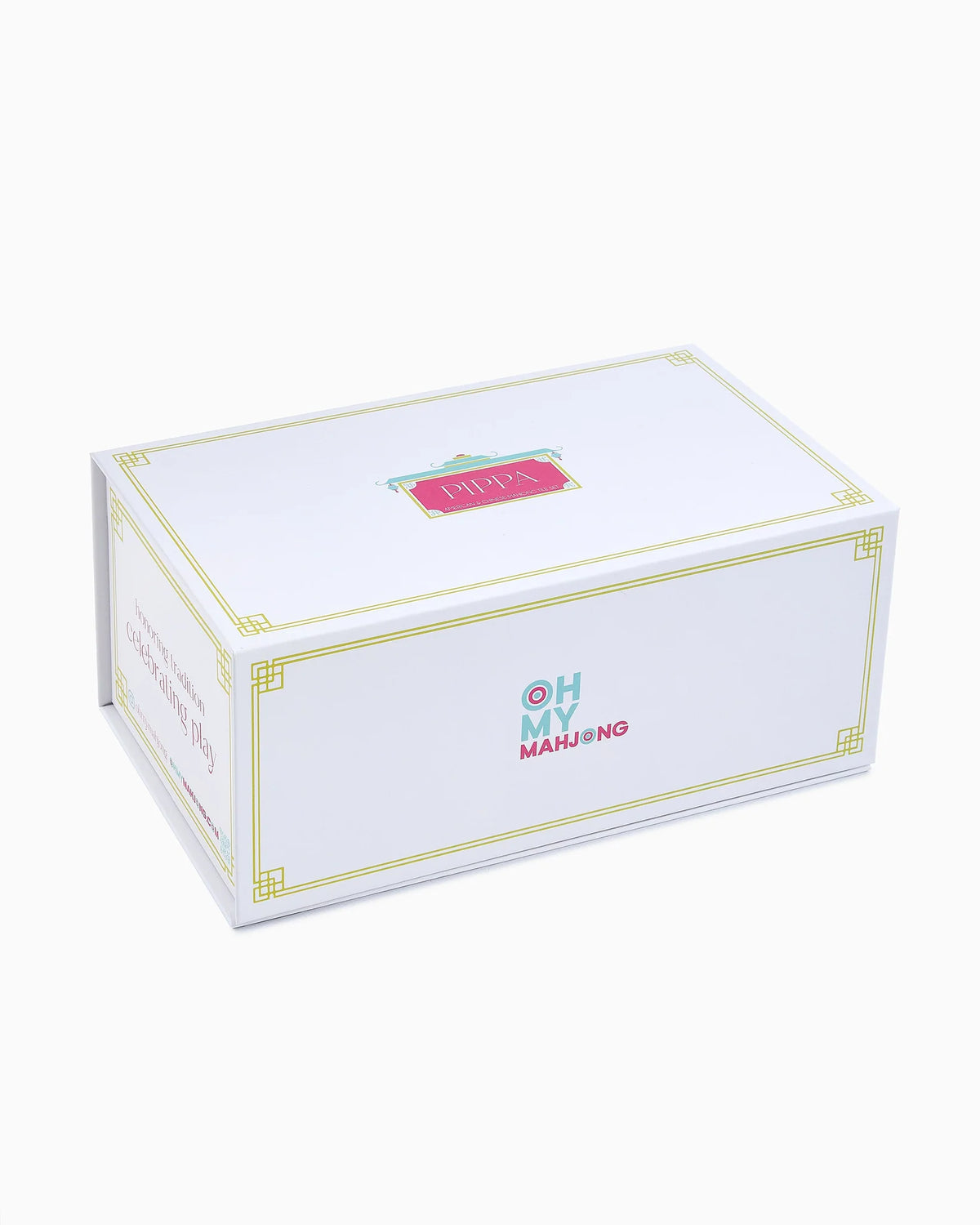 A white rectangular product box with decorative gold border lines and printed text reading 'Oh My Man!ing' on the front, photographed on a clean white background.