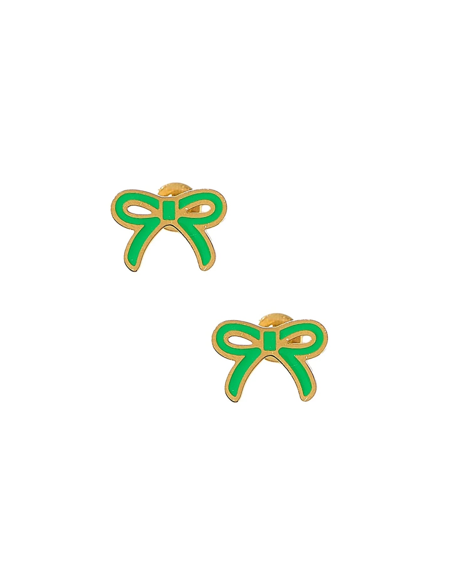 Green bow-shaped earrings on a white background