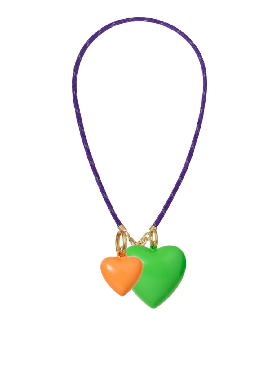Necklace with heart-shaped pendants on a white background