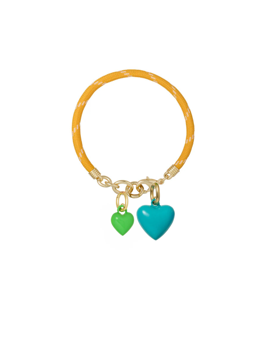 Bracelet with heart charms on a white background
