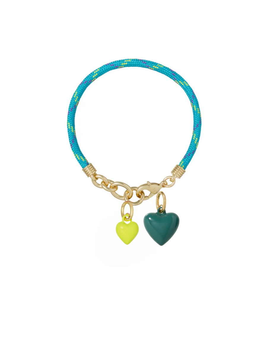 Bracelet with heart-shaped charms on a white background