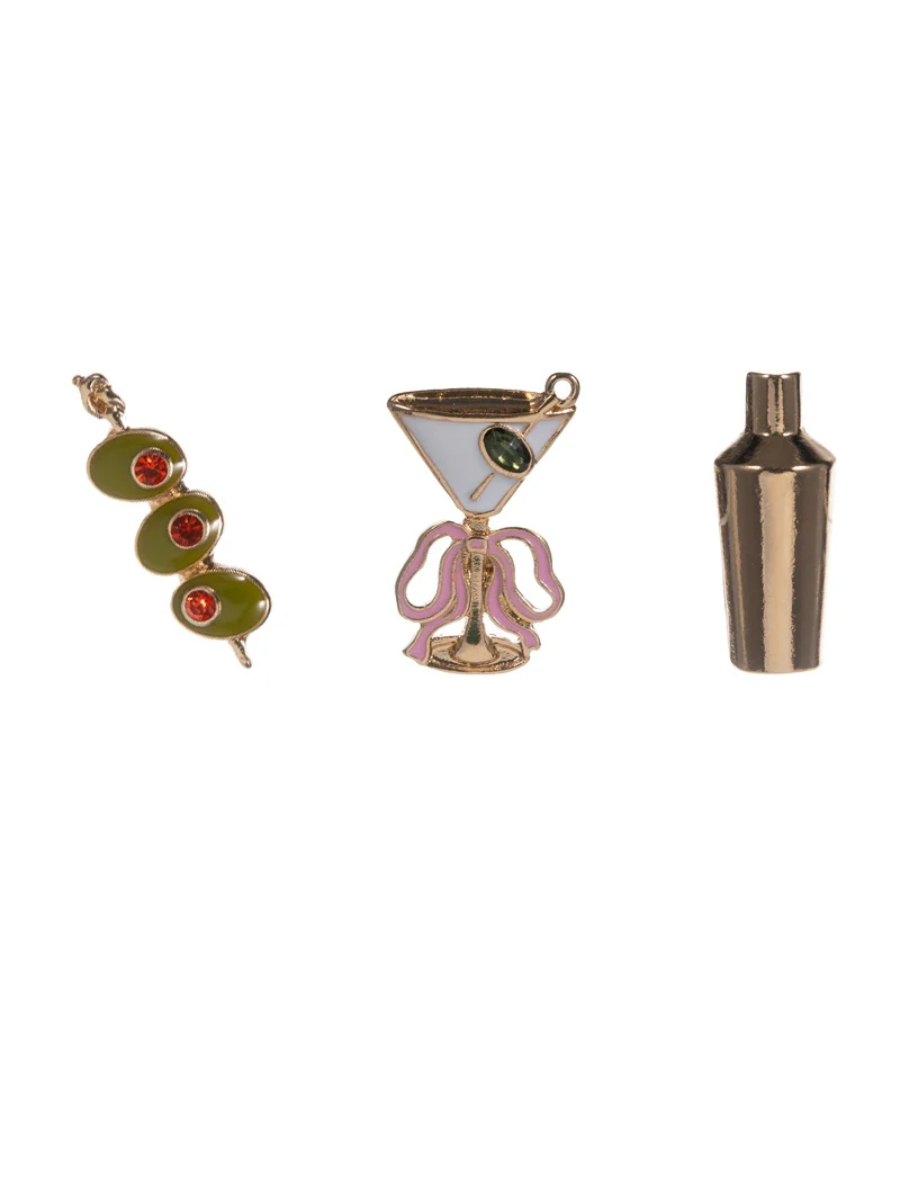 Set of cocktail-themed figurines on a white background