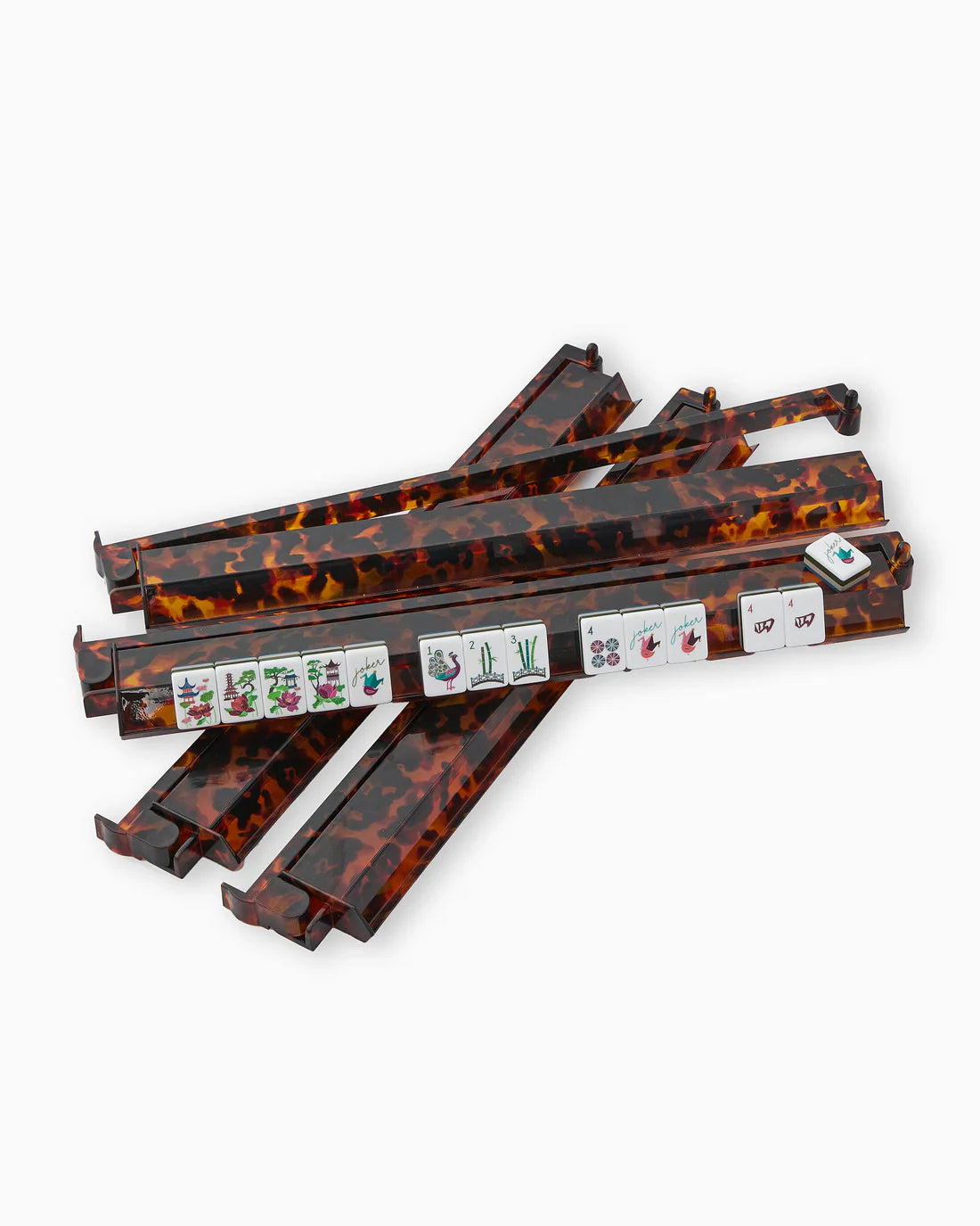Set of tortoiseshell-patterned mahjong tiles on a white background