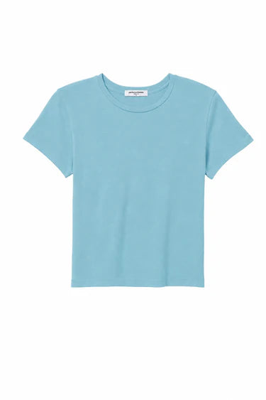 A light blue short-sleeve crewneck t-shirt displayed flat against a solid white background.