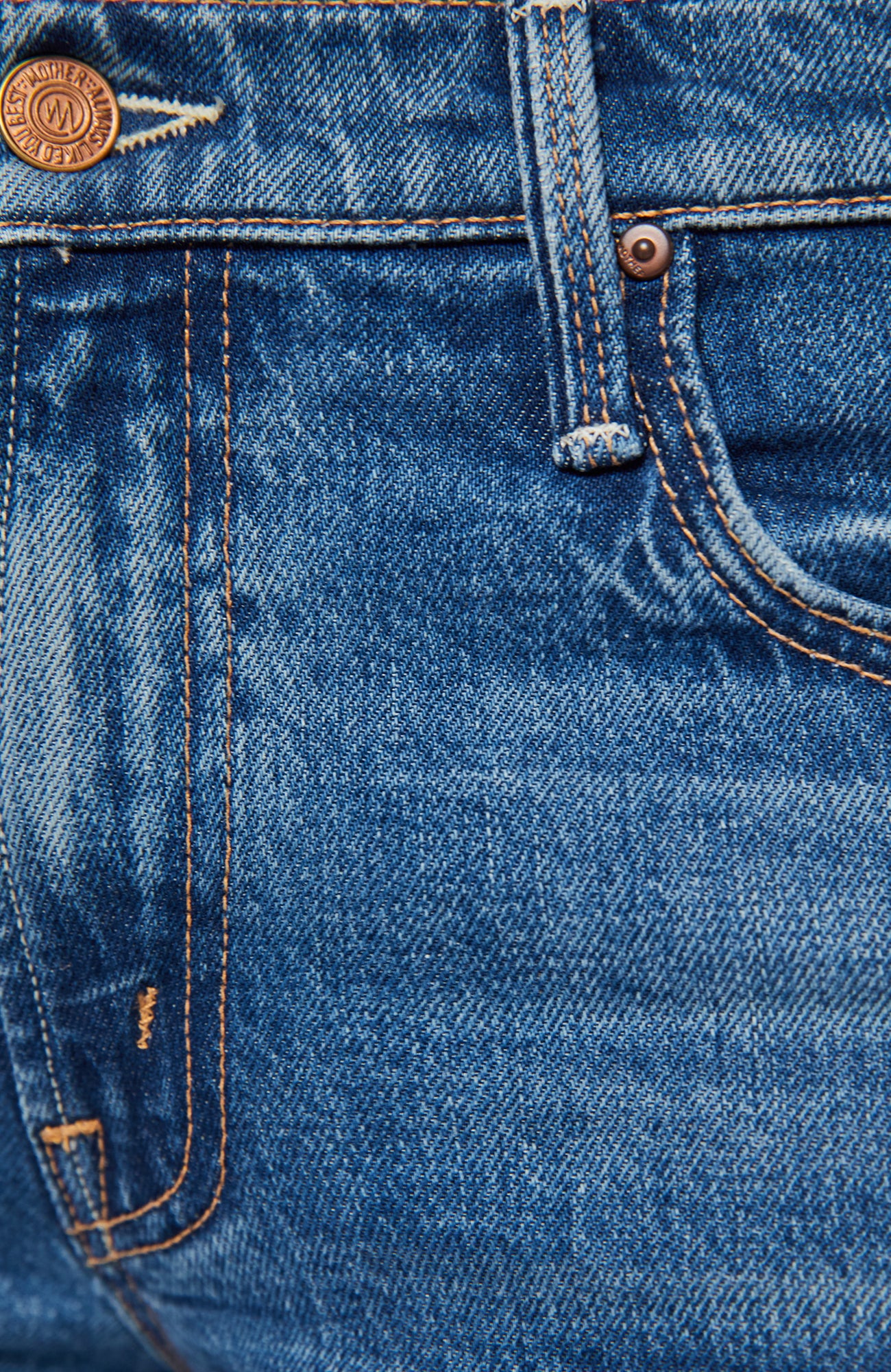 Close-up of blue denim fabric with stitching details
