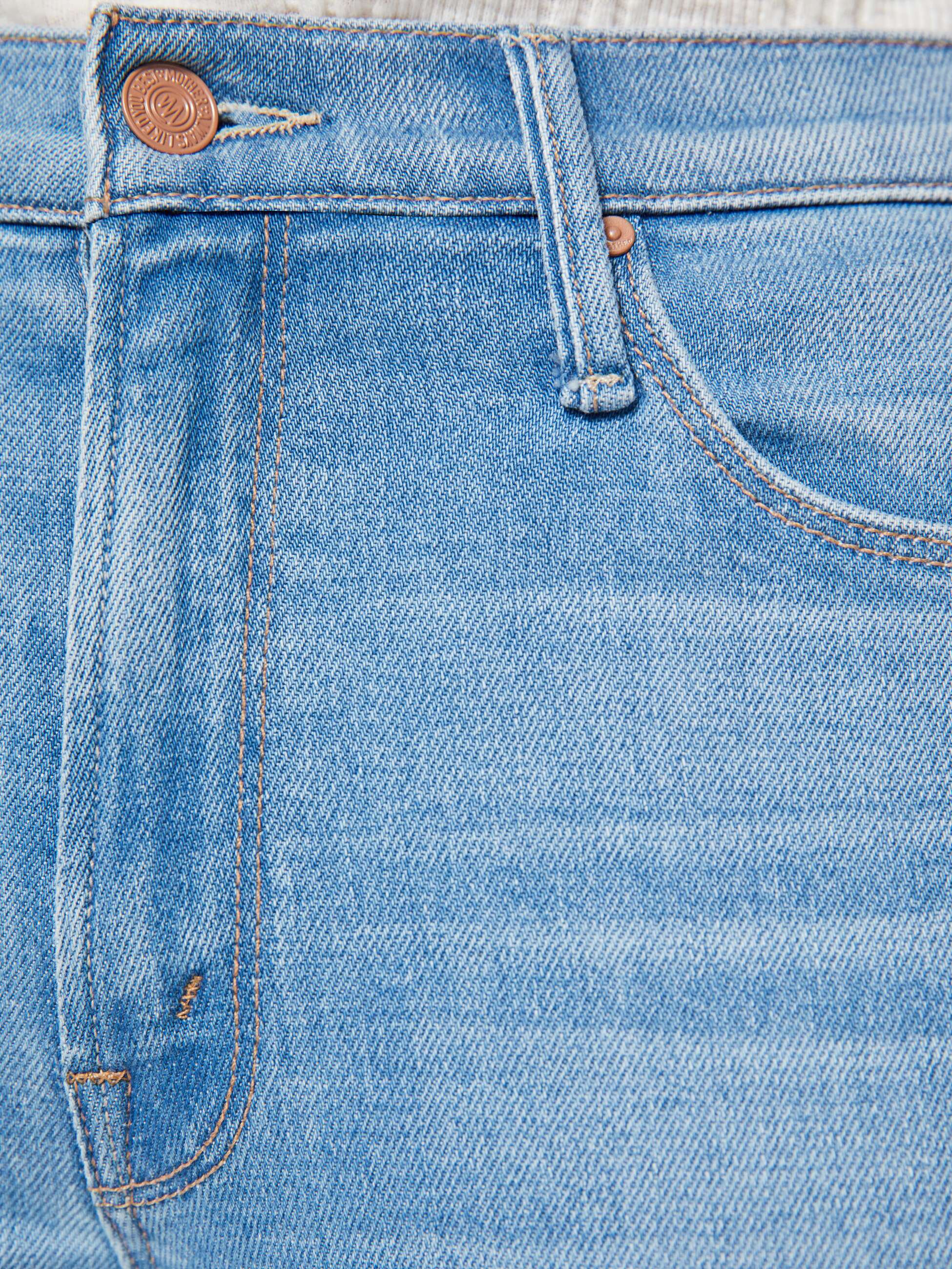 Close-up of blue denim jeans with stitching details