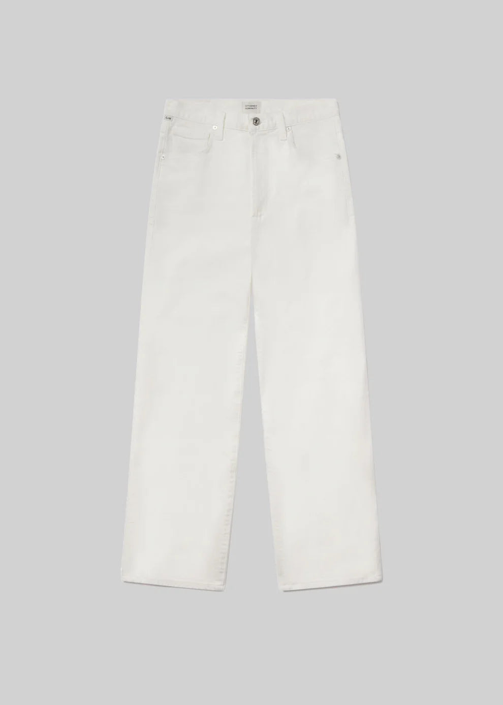 White jeans on a light gray background