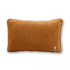 Brown pillow with a brand logo on a white background