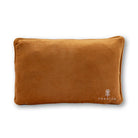 Brown pillow with a brand logo on a white background