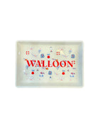 Rectangular plate with 'Walloon' text and decorative elements on a white background