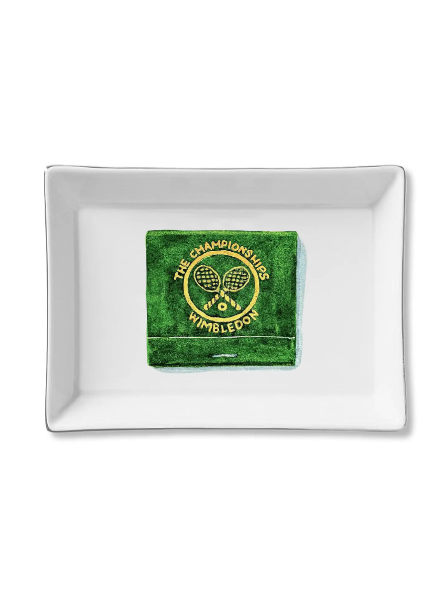 Rectangular white tray with Wimbledon logo on a white background 