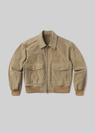 Beige jacket with two front pockets on a light gray background