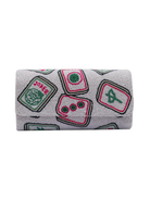 Folded towel with card design on a white background