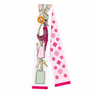 Pink scarf with floral and geometric patterns on a white background