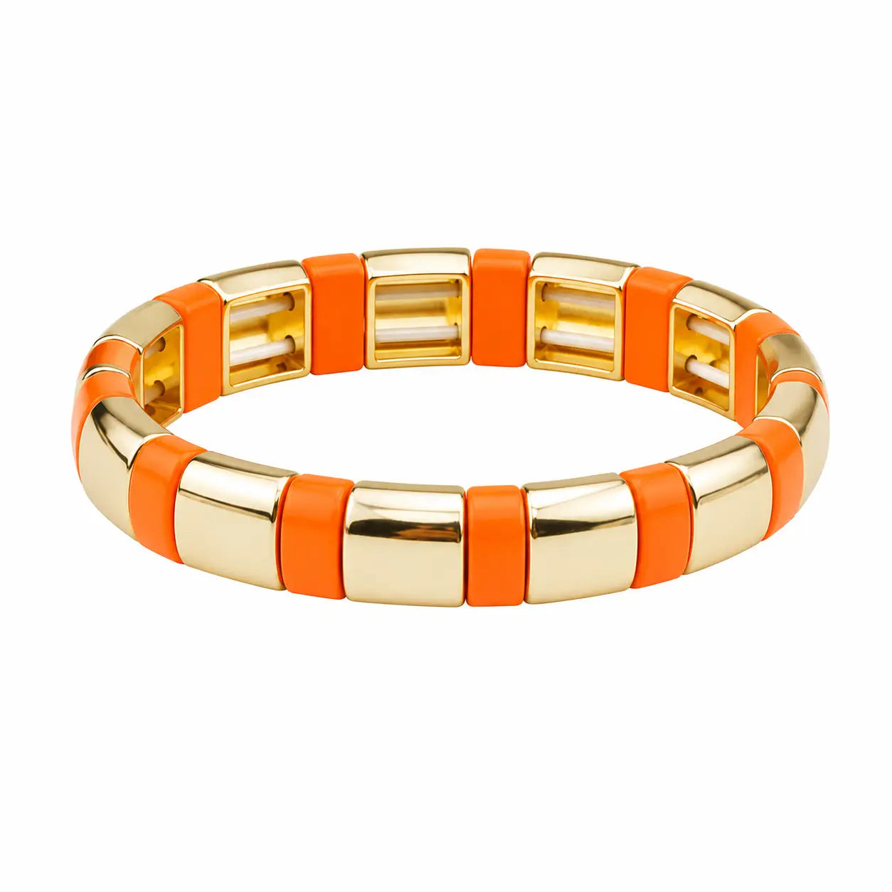 Gold and orange bracelet on a white background