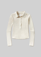 White long-sleeve shirt with collar on a gray background