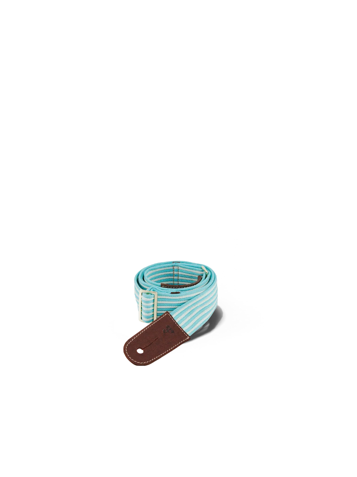 Striped belt with brown leather end on a white background