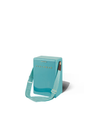 Turquoise phone case with a strap on a white background