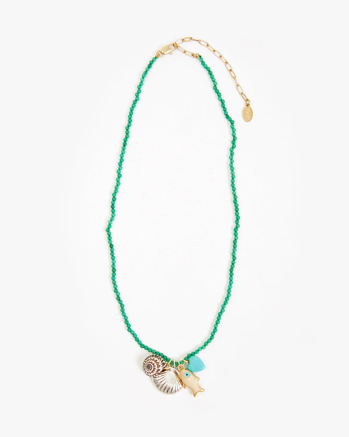 Necklace with shell charms on a white background