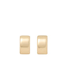 Pair of gold rectangular earrings on a white background
