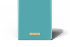 Teal drinks box with a gold label on a white background