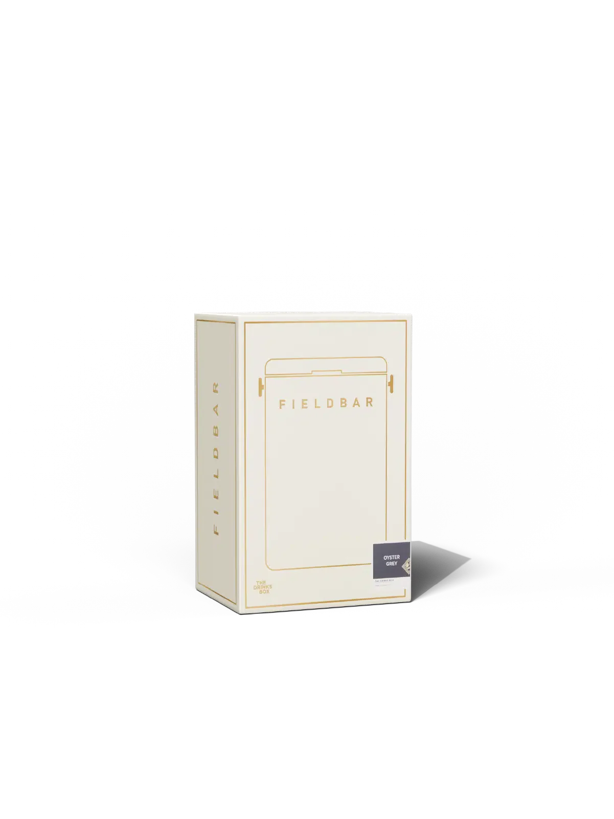 White box with gold accents on a white background