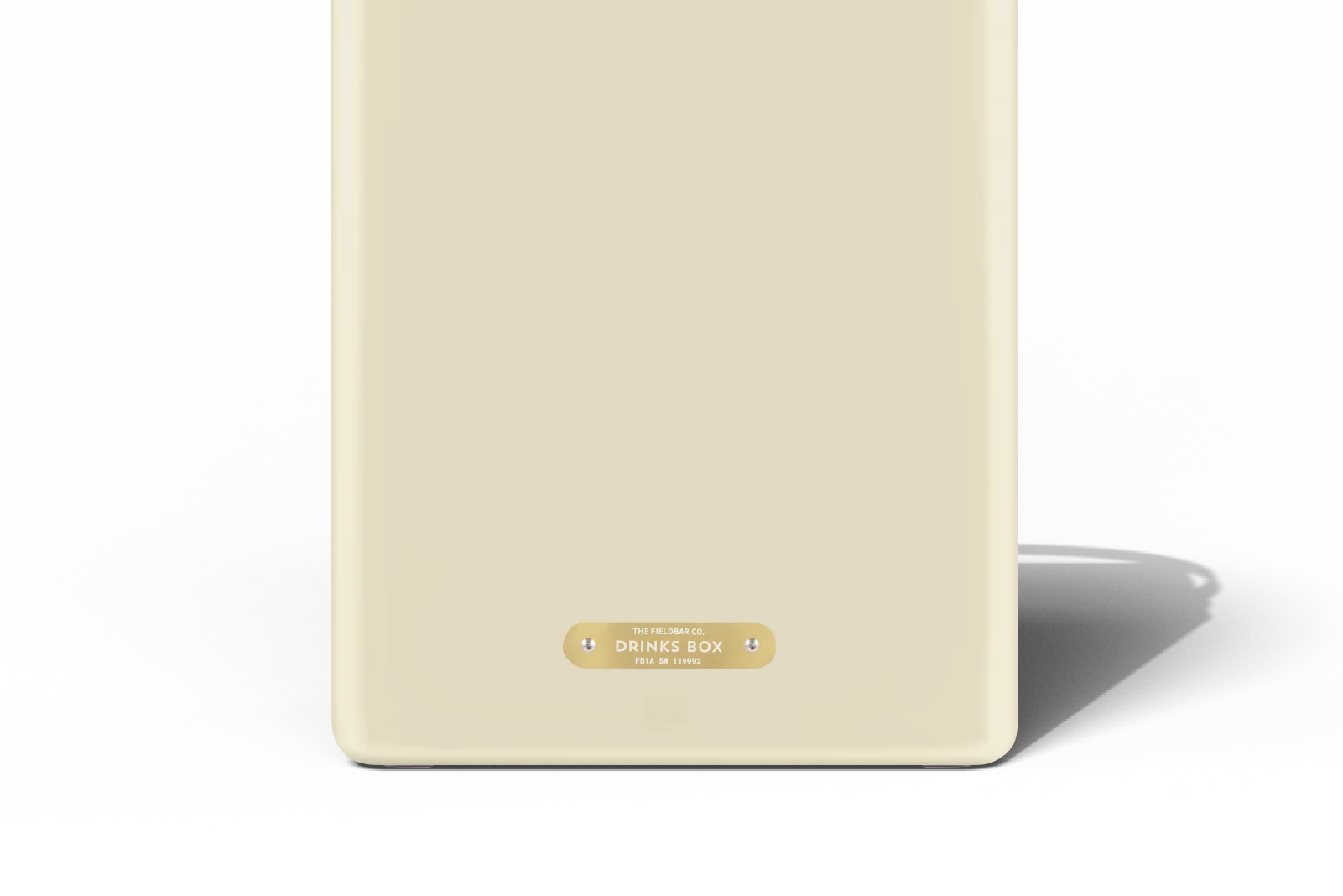 Beige drink box with a gold label on a white background