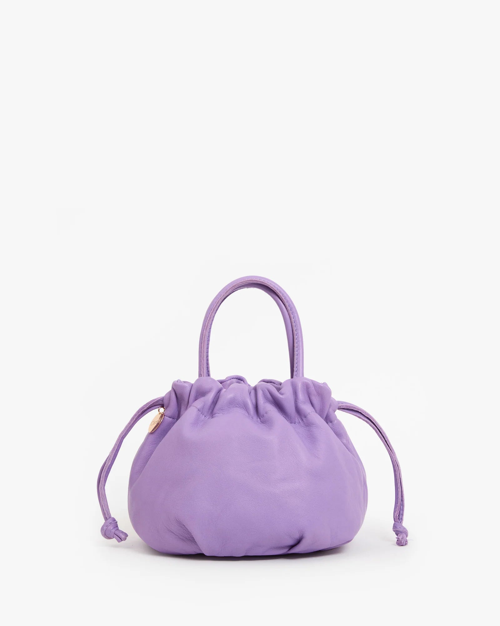 Purple drawstring bag on a white background