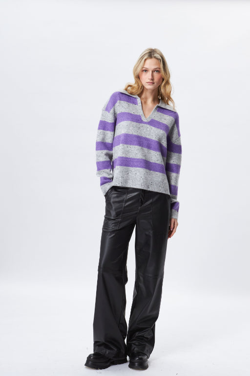 Hollis Pullover Sweater - Grape Stripe