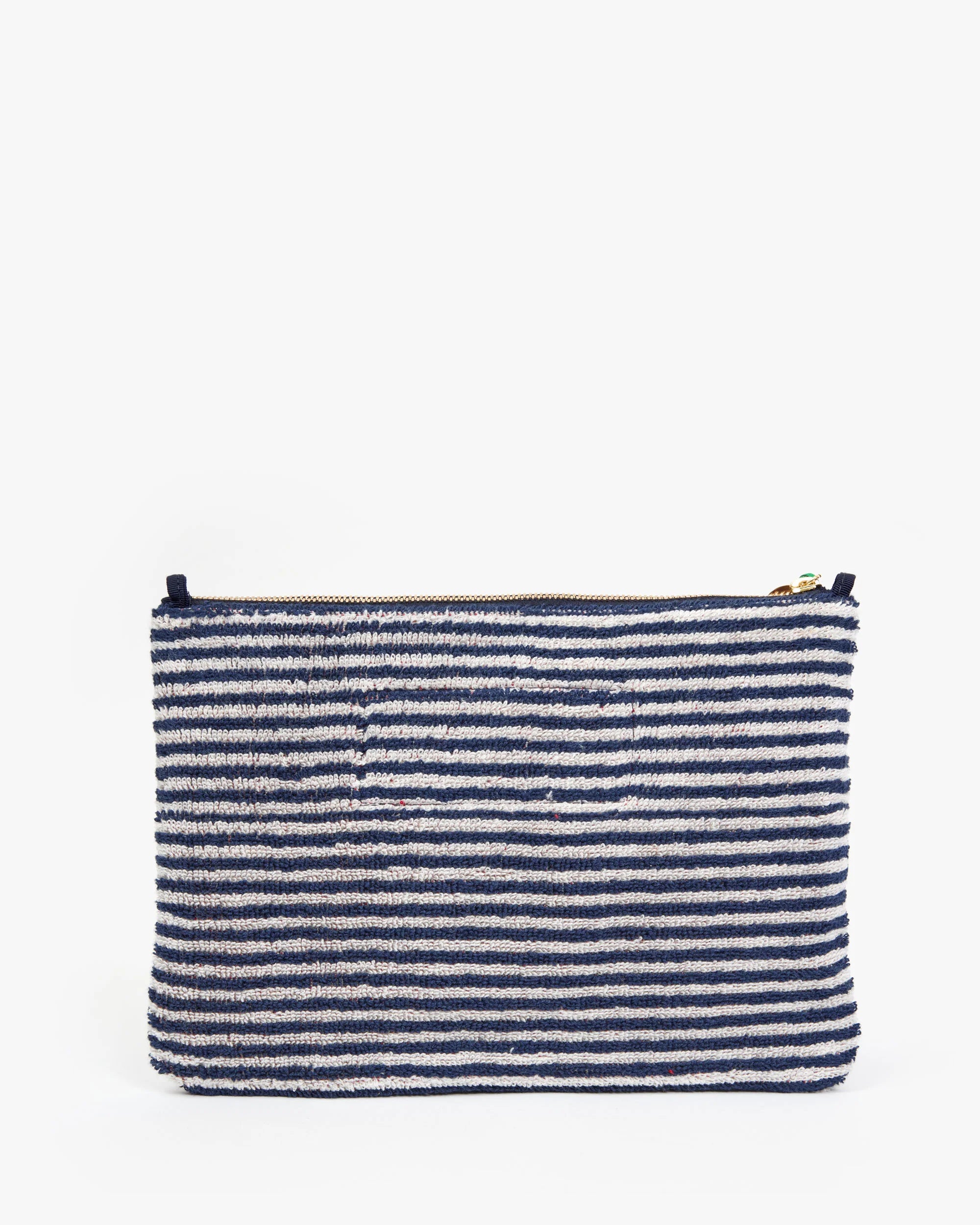 Striped pouch with a zipper on a white background