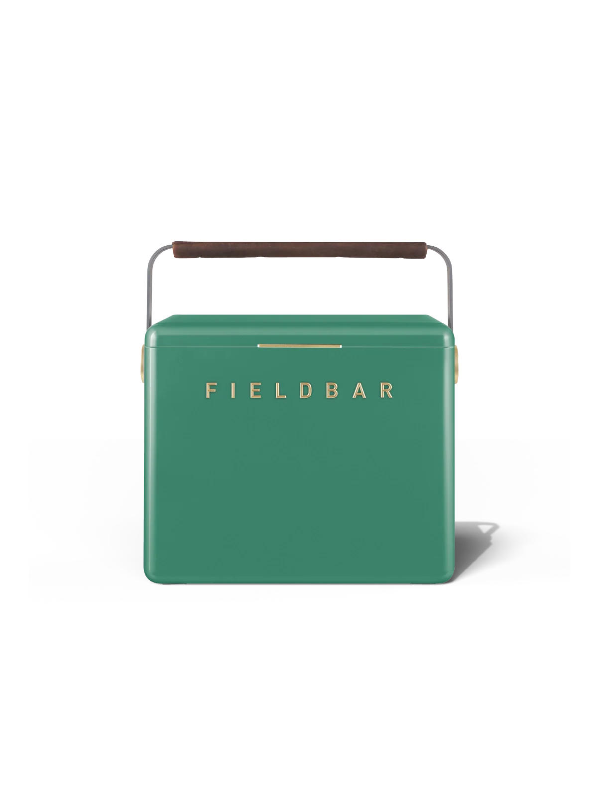 Green cooler box with 'FIELDBAR' branding on a white background