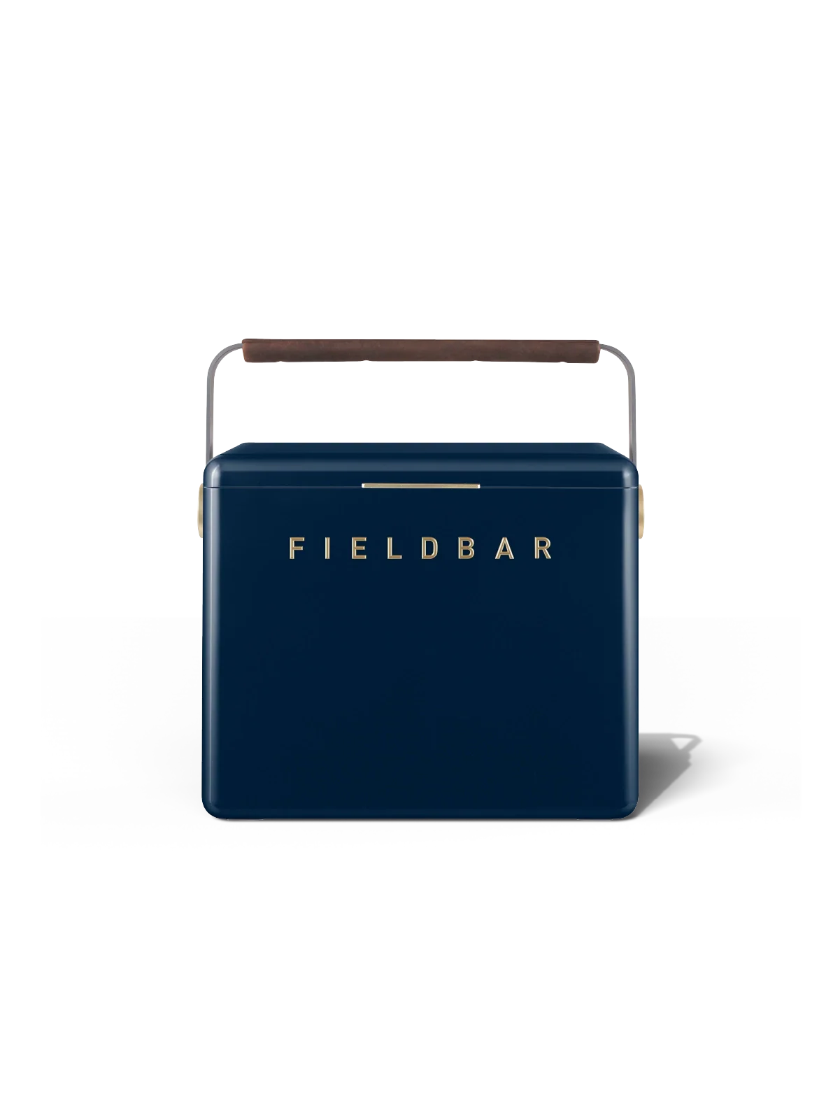Navy blue cooler bag with 'FIELDBAR' branding on a white background