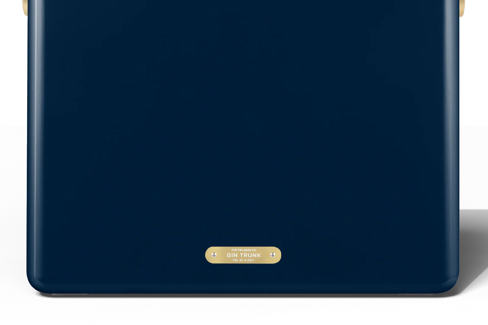 Navy blue case with a gold label on a white background