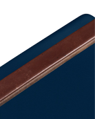 Close-up of a brown leather strip on a blue background