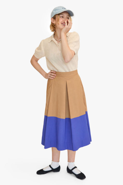 Genevieve Skirt Khaki & Cobalt