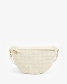 Woven beige belt bag on a white background