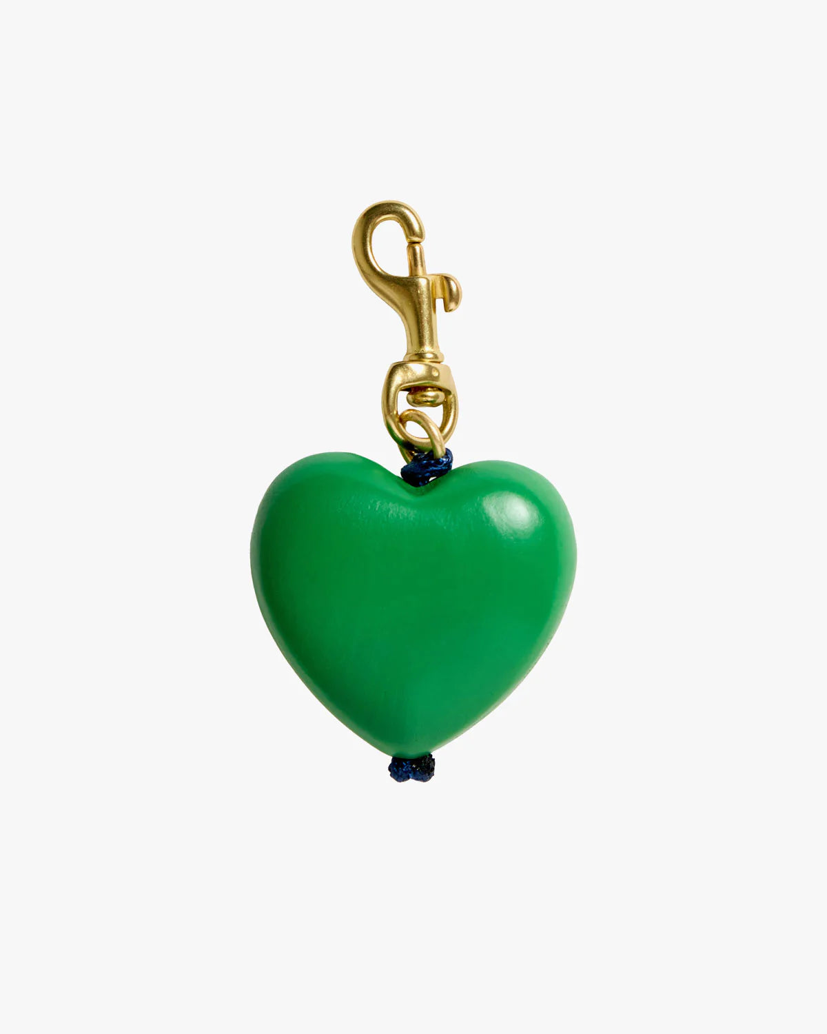 Green heart-shaped charm with gold clasp on a white background
